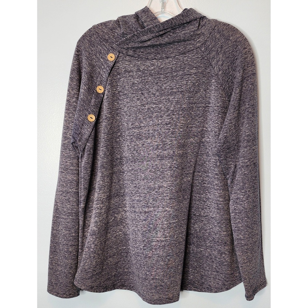 Betsey's Boutique Shop Blue Heather Button Cowl Neck Long Sleeve Top‎ EUC